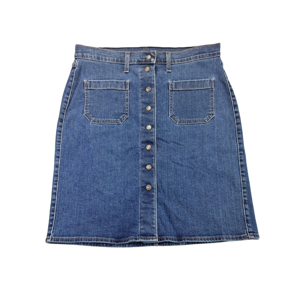 Levi Strauss Denim Skirt Women Size 32 Blue‎ Snap Button Front Mini Skirt